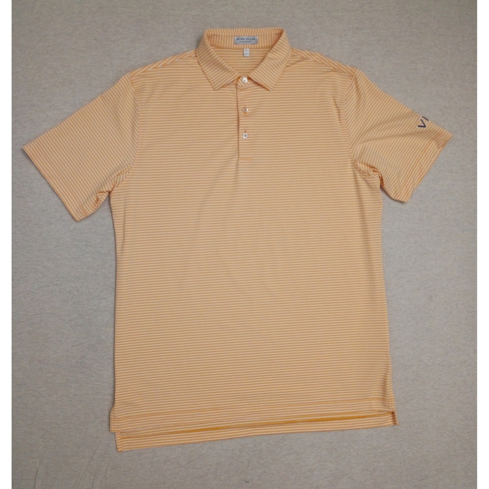 Peter Millar Summer Comfort Mens L Polo Shirt Zest Orange Stripe VIPA 88